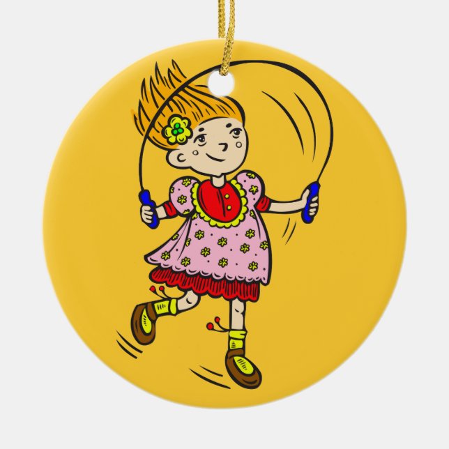 Girl Jumping Rope Ceramic Tree Decoration (Front)