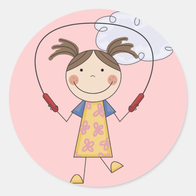 Girl Jumping Rope  T-shirts and Gifts Classic Round Sticker (Front)