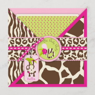 Girl Jungle Monkey Safari Baby Shower Invitation