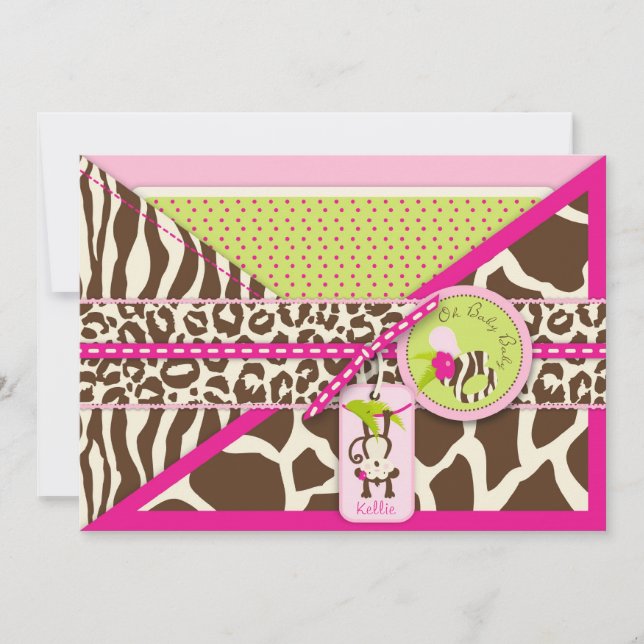 Girl Jungle Monkey Safari Baby Shower Invitation (Front)