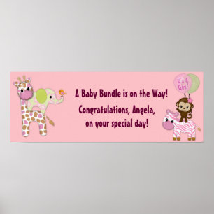 Girl Jungle Safari Baby Shower Banner Poster