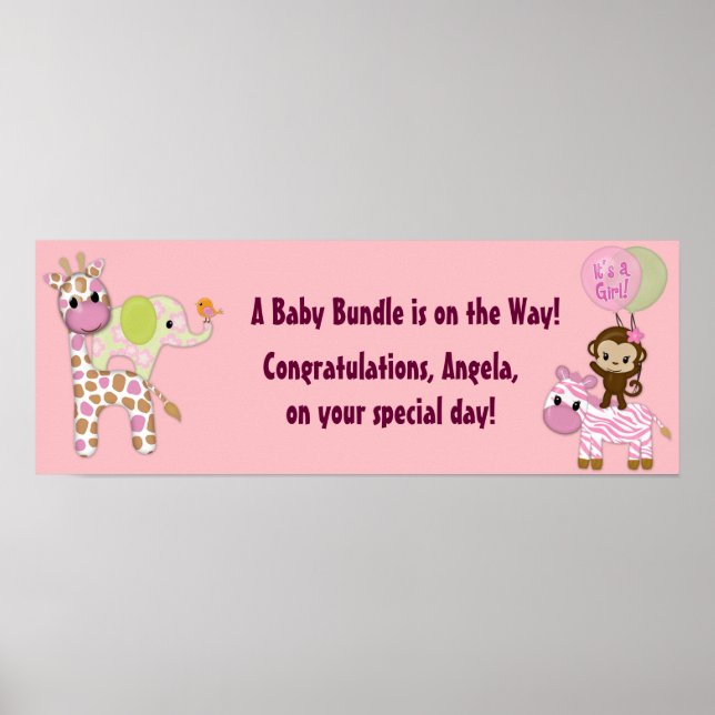 Girl Jungle Safari Baby Shower Banner Poster (Front)