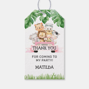 Girl Jungle Safari Birthday Thank you Favour Tags