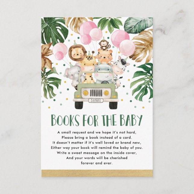 Girl Jungle Safari Drive By Shower Books for Baby Enclosure Card (Front)