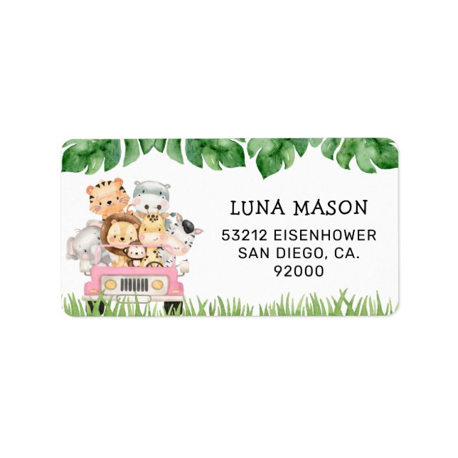 Girl Jungle Safari Return Address Labels (Front)