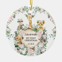 Girl Jungle Safari Wild Animals Baby 1st Christmas