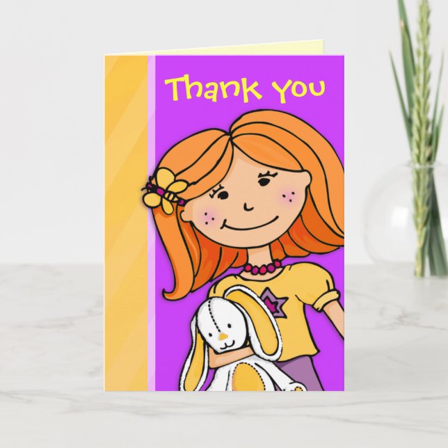 Girl Kids birthday party thank you purple card (Front)