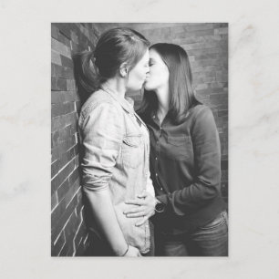 Girl kiss Black and White Photo Postcard