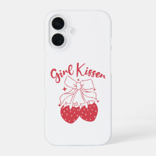 Girl Kisser–Cute Strawberry Coquette Lesbian Pride iPhone 16 Case