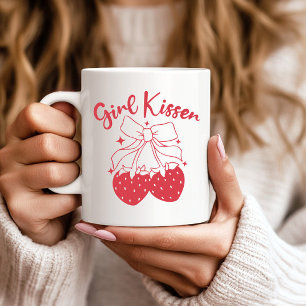 Girl Kisser Pride–Cute Strawberry Coquette Lesbian Coffee Mug