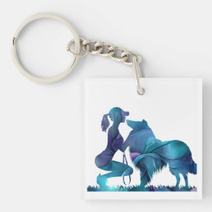 Girl Kissing Collie Keychain
