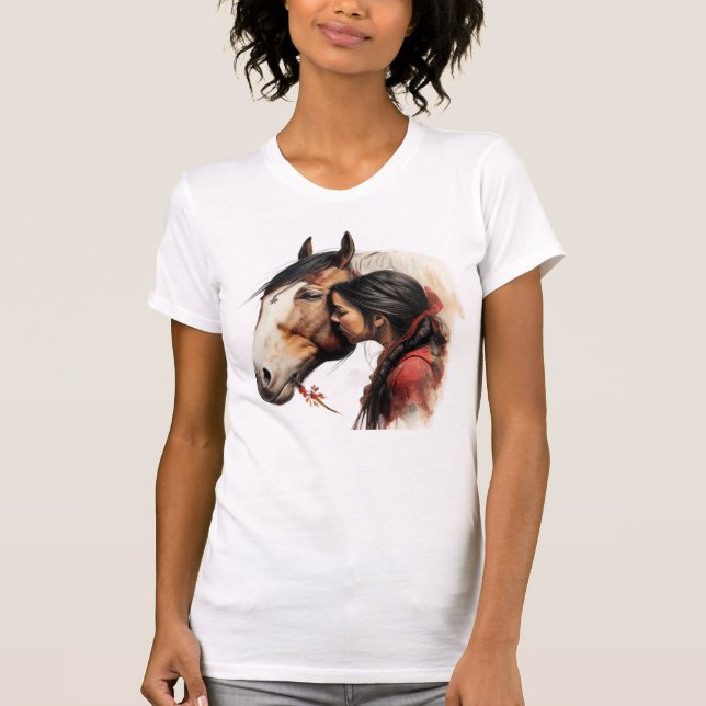 Girl Kissing Horse Indian Native T-Shirt (Front)
