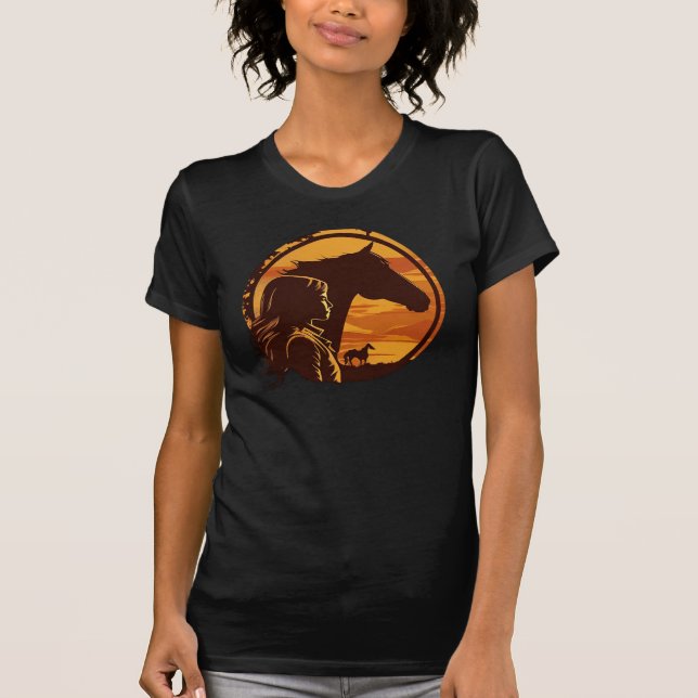 Girl Kissing Horse Retro Sunset T-Shirt (Front)