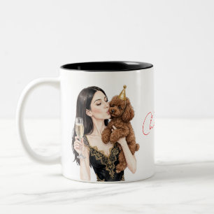 Girl kissing Poodle Puppy–Poodle Mom Two-Tone Coffee Mug