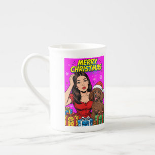Girl kissing Poodle Puppy–Poodle Mum Bone China Mug