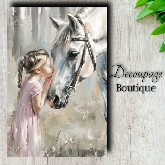 Girl Kissing White Horse Decoupage Tissue Paper (Girl With White Horse Decoupage Tissue Paper)
