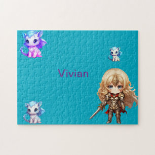 Girl knight protecting the dragons Puzzle