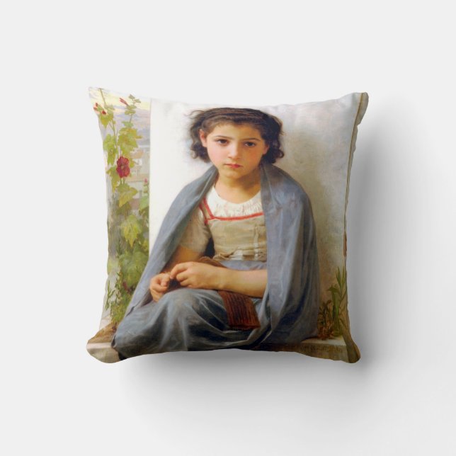 Girl Knitting, Bouguereau Cushion (Front)