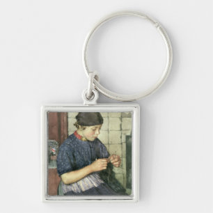 Girl Knitting Key Ring