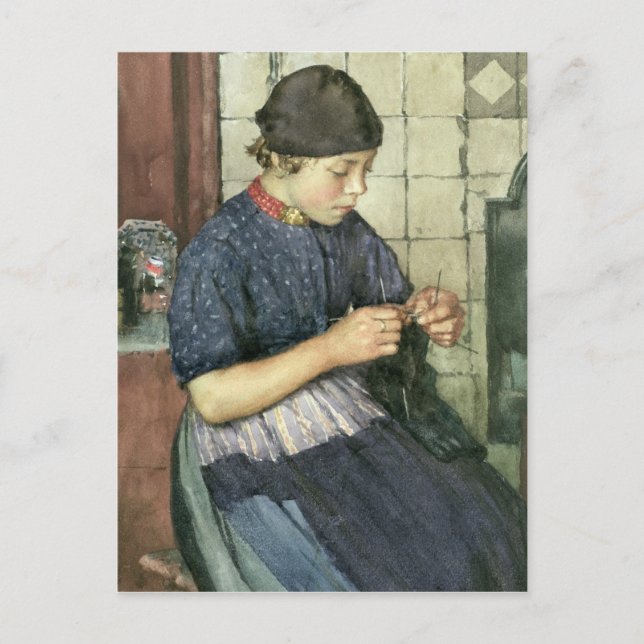 Girl Knitting Postcard (Front)