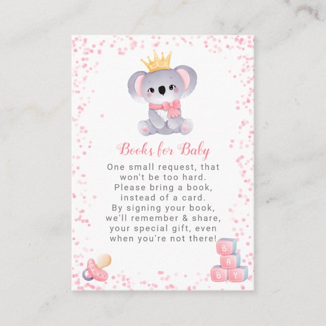 Girl Koala Bear Books for Baby Shower Enclosure Card (Front)