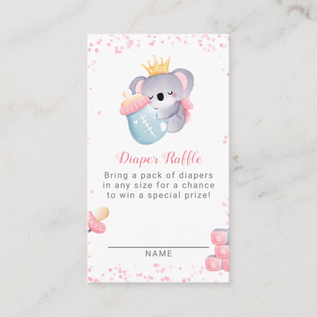 Girl Koala Bear Diaper Raffle Baby Shower Enclosure Card (Front)