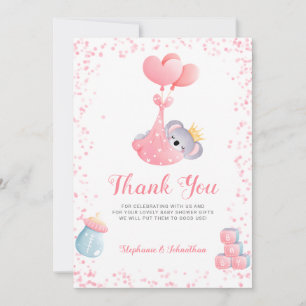 Girl Koala Bear Thank You Baby Shower Card