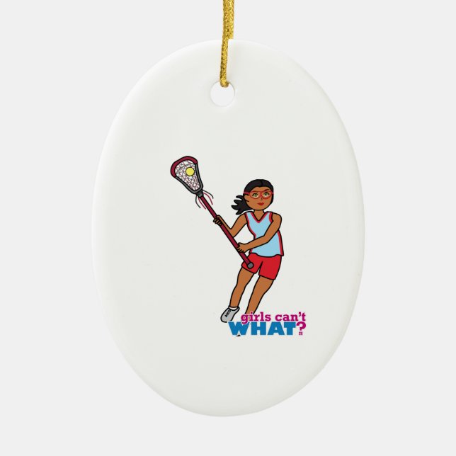 Girl Lacrosse Player - Dark Ceramic Tree Decoration (Front)