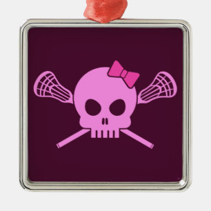 Girl Lacrosse Skull Metal Ornament