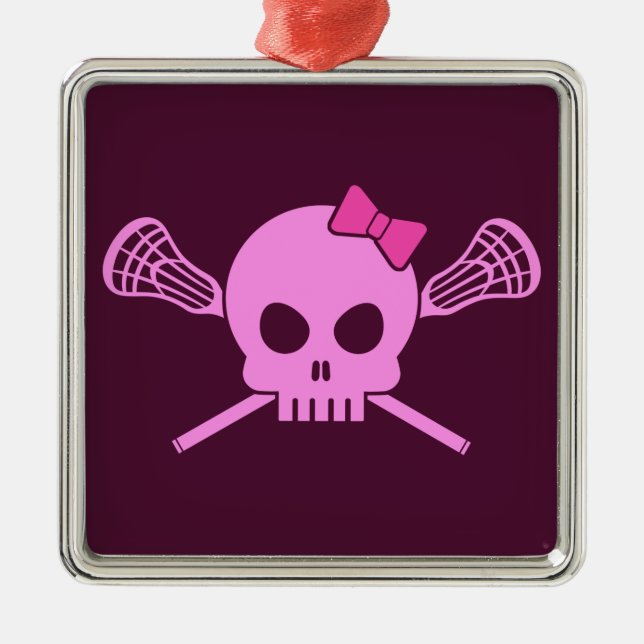 Girl Lacrosse Skull Metal Ornament (Front)