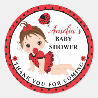 Girl Ladybug Baby Shower Classic Round Sticker