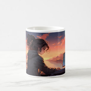 Girl, Laptop And Landscape Coffee Mug