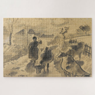 Girl Leading a Herd of Cows Along a Road –Pissarro Jigsaw Puzzle
