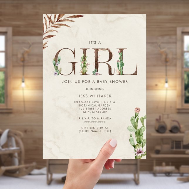 Girl Leather Inspired Western Cactus Baby Shower Invitation (Creator Uploaded)