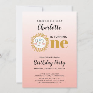Girl Leo Sun Sign First Birthday Invitation