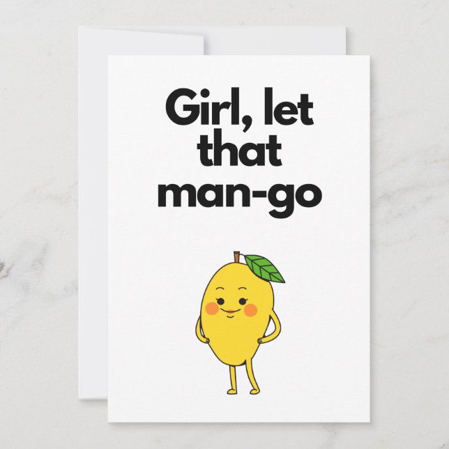 Girl let that man-go food pun breakup humour  foil thank you card (Front)
