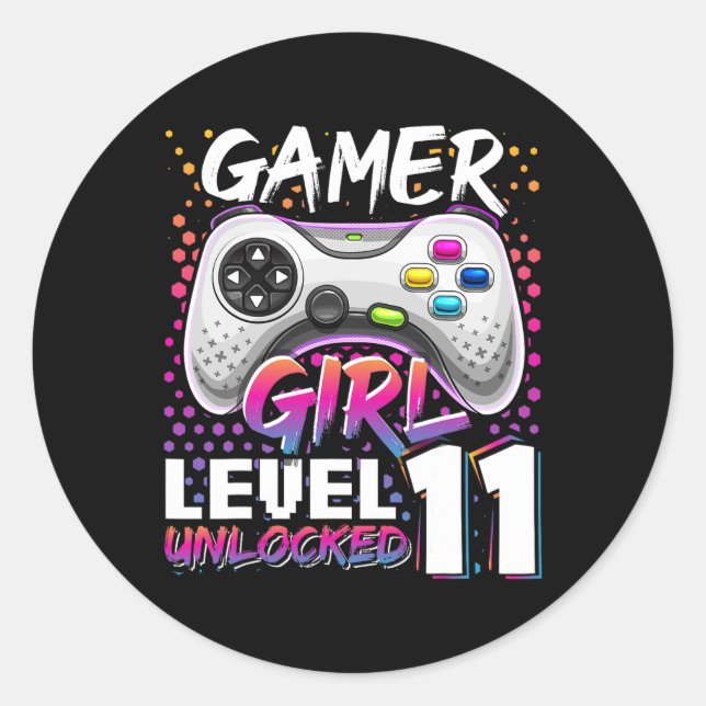 Girl Level 11 Unlocked Video Game 11th Birthday Gi Classic Round Sticker (Front)