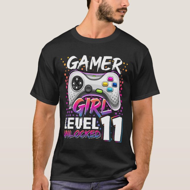 Girl Level 11 Unlocked Video Game 11th Birthday Gi T-Shirt (Front)