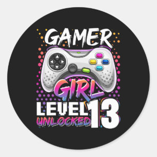 Girl Level 13 Unlocked Video Game 13th Birthday Gi Classic Round Sticker