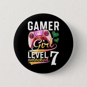 Girl Level 7 Unlocked Video Game 7th Birthday  6 Cm Round Badge