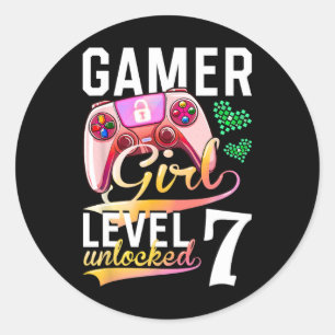 Girl Level 7 Unlocked Video Game 7th Birthday  Classic Round Sticker