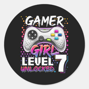 Girl Level 7 Unlocked Video Game 7th Birthday Gift Classic Round Sticker