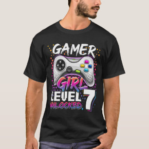 Girl Level 7 Unlocked Video Game 7th Birthday Gift T-Shirt