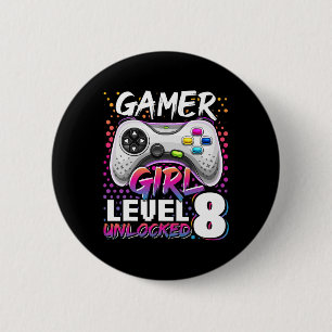 Girl Level 8 Unlocked Video Game 8th Birthday Gift 6 Cm Round Badge
