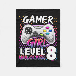 Girl Level 8 Unlocked Video Game 8th Birthday Gift Fleece Blanket
