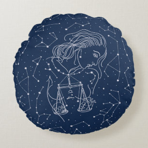 Girl Libra Zodiac Sign  Round Cushion