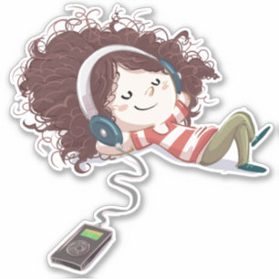 Girl Listening to Music Cartoon