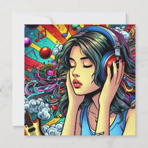 Girl Listening to Music on Headphones Psychedelic
