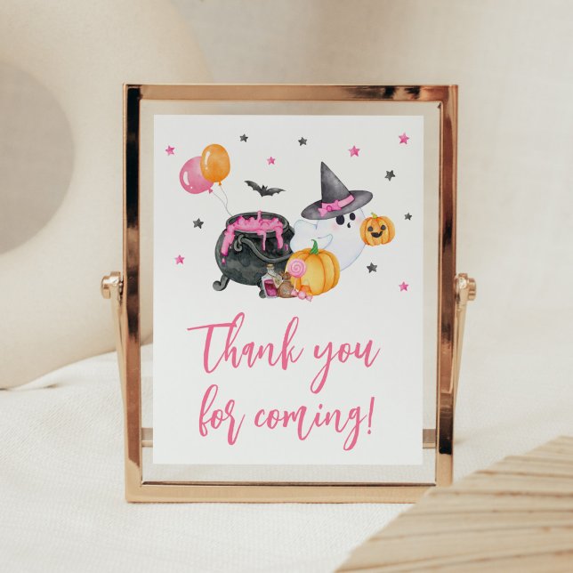 Girl Little Boo Baby Shower Thank you for Coming Poster (Ghost Halloween Baby Shower Thank you for Coming Sign)