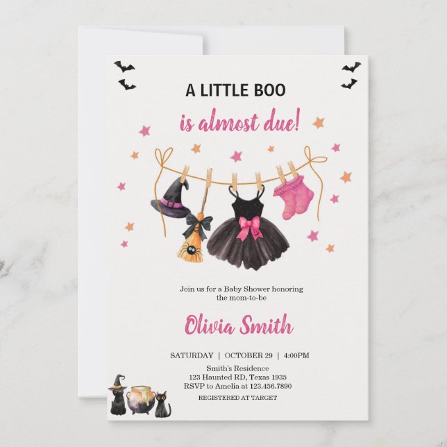 Girl Little Boo Halloween Clothesline Baby Shower  Invitation (Front)